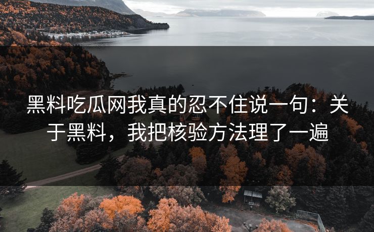 黑料吃瓜网我真的忍不住说一句：关于黑料，我把核验方法理了一遍